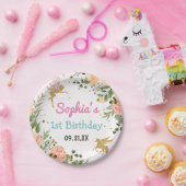妖精とユニコーンフローラ金ゴールドグリッター1st誕生日 ペーパープレート (パーティー)