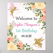 妖精とユニコーンフローラ金ゴールドグリッター1st誕生日 ポスター (正面)