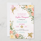 妖精とユニコーンフローラ金ゴールドグリッター1st誕生日 招待状 (正面)