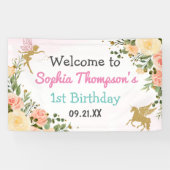 妖精とユニコーンフローラ金ゴールドグリッター1st誕生日 横断幕 (横)