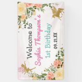 妖精とユニコーンフローラ金ゴールドグリッター1st誕生日 横断幕 (縦)