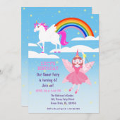 妖精とユニコーン誕生日ガールパーティの招待状 招待状 (正面/裏面)