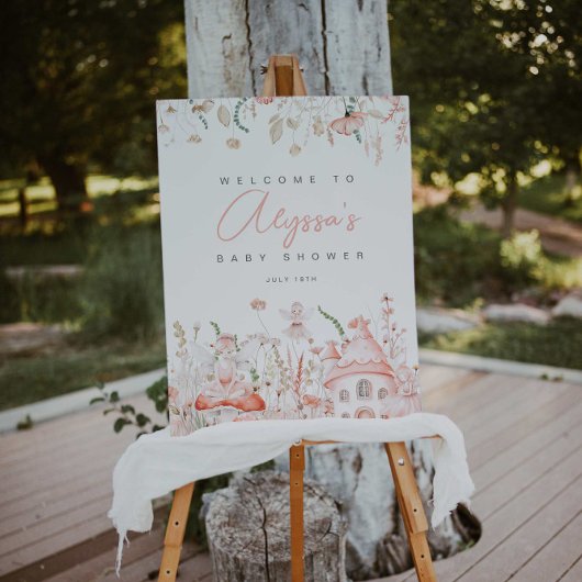 妖精とワイルドフラワーベイビーシャワー歓迎サイン ポスター