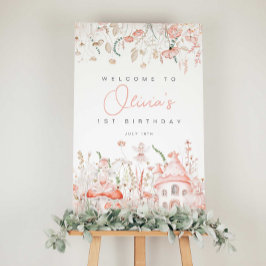 妖精とワイルドフラワー誕生日ウェルカムサイン ポスター