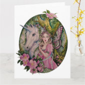 妖精と一角獣のグリーティングカード カード (黄色い花)