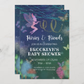 妖精と友人バタフライグリッターベビーシャワー 招待状 (正面/裏面)