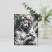 妖精と可愛い白うさぎ ポストカード (スタンド正面)