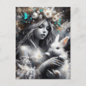 妖精と可愛い白うさぎ ポストカード (正面)