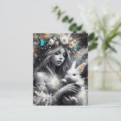 妖精と可愛い白うさぎ ポストカード (スタンド正面)