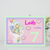 妖精と子猫の女の子の誕生日パーティー招待状 招待状 (スタンド正面)
