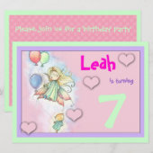 妖精と子猫の女の子の誕生日パーティー招待状 招待状 (正面/裏面)