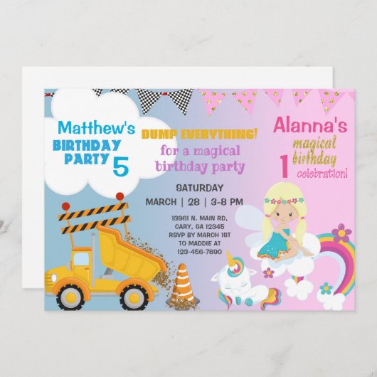 妖精と建築のトラックの兄弟姉妹の招待。 招待状 (正面/裏面)