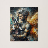 妖精と彼のボストン・テリア・パピー ジグソーパズル (縦)