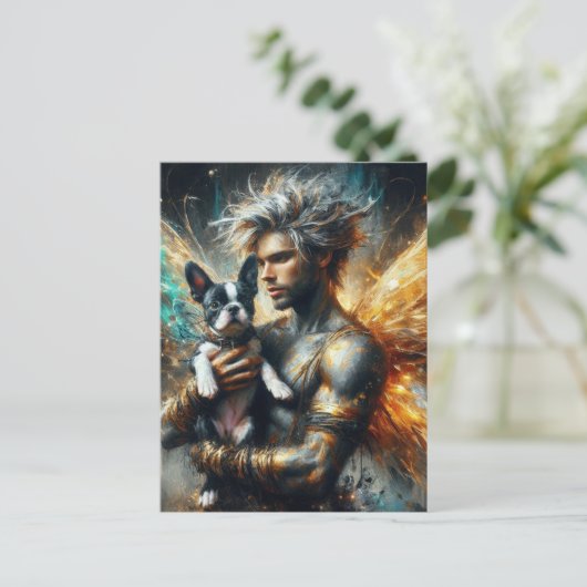 妖精と彼のボストン・テリア・パピー ポストカード (スタンド正面)