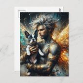 妖精と彼のボストン・テリア・パピー ポストカード (正面/裏面)