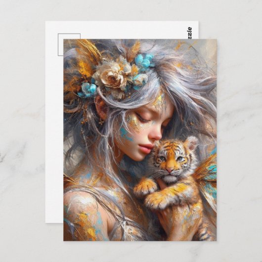 妖精と彼女のベビータイガーフェアリー ポストカード (正面/裏面)