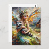 妖精と彼女のペットのアライグマ ポストカード (正面/裏面)