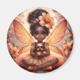 妖精と彼女の子犬 – オレンジ色の磁石 マグネット