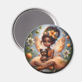 妖精と彼女の子犬 – オレンジ色の磁石 マグネット (正面/裏面)