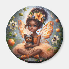 妖精と彼女の子犬 – オレンジ色の磁石 マグネット