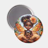 妖精と彼女の子犬 – オレンジ色の磁石 マグネット (正面/裏面)