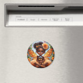 妖精と彼女の子犬 – オレンジ色の磁石 マグネット (インサイチュ (食洗機))