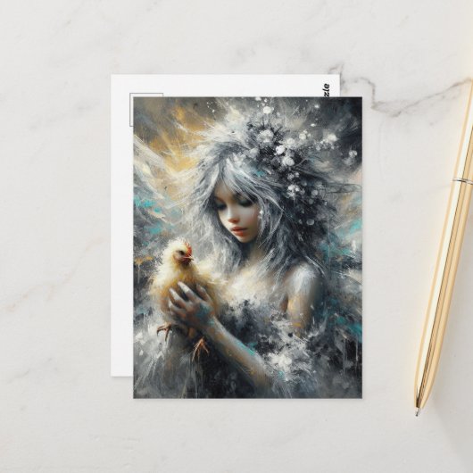 妖精と彼女の小さなバフ・シック ポストカード (正面/裏面インサイチュ)