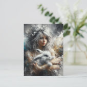 妖精と彼女の愛らしいウサギ ポストカード (スタンド正面)