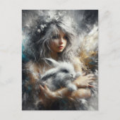 妖精と彼女の愛らしいウサギ ポストカード (正面)