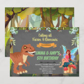 妖精と恐竜の共同パーティー招待状 招待状 (正面/裏面)