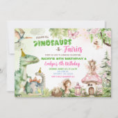 妖精と恐竜の共同ボーイアンドガール誕生日 招待状 (正面)
