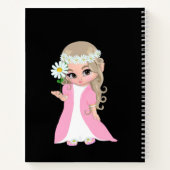 妖精と花のブラック背景 ノートブック (裏面)