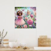 妖精と花の妖精の土地パステル水色 ポスター (キッチン)