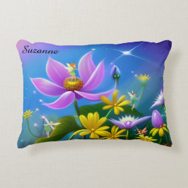 妖精と花の編集可能な名前 アクセントクッション