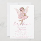 妖精と花水色イラストシャワー 招待状 (正面)
