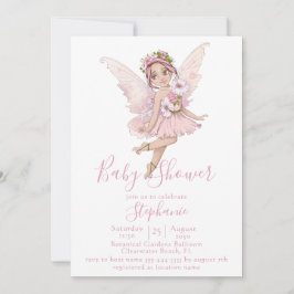 妖精と花水色イラストシャワー 招待状