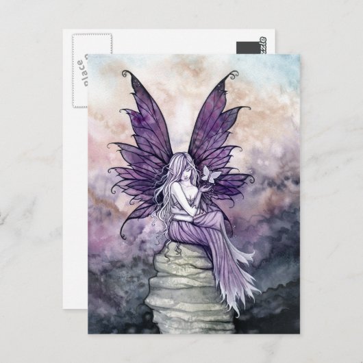 妖精と蝶のはがきを手放す ポストカード (正面/裏面)