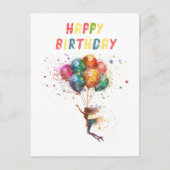 妖精と風船のカラフルなハッピーバースデー ポストカード (正面)