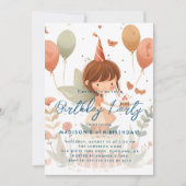 妖精と風船の子供の誕生日パーティー 招待状 (正面)