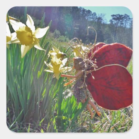妖精と黄色の花 スクエアシール (正面)