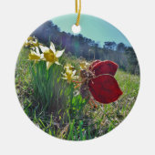 妖精と黄色の花 セラミックオーナメント (正面)