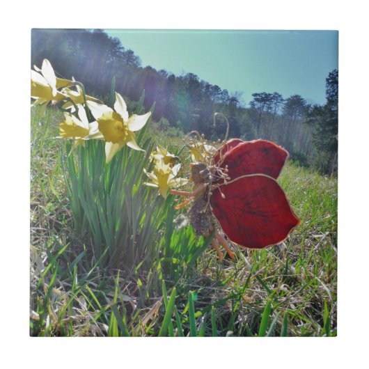妖精と黄色の花 タイル (正面)