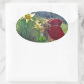 妖精と黄色の花 楕円形シール (バッグ)