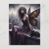 妖精と黒猫が街を一望する ポストカード (正面)
