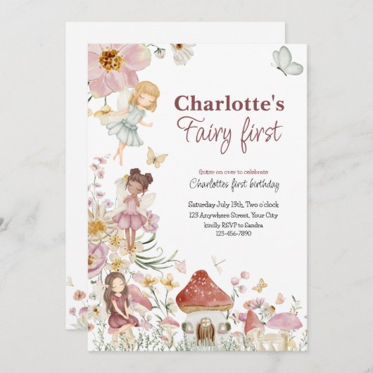 妖精のいる不思議な誕生日パーティーの招待状 招待状 (正面/裏面)