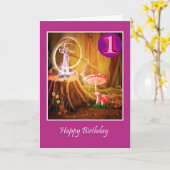 妖精のいる女の子にとって幸せな初誕生日 カード (黄色い花)