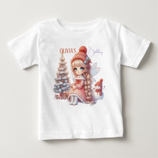 妖精のいる少女の1歳の誕生日 ベビーTシャツ (正面)