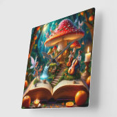 妖精のいる魔法の森の風景 スクエア壁時計 (傾斜)