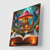 妖精のいる魔法の森の風景 スクエア壁時計 (傾斜)
