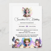 妖精のお洒落魔法の女の子の虹色の白 招待状 (正面/裏面)